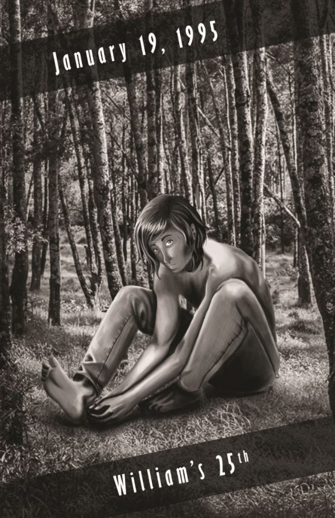 Young man sitting in the woods